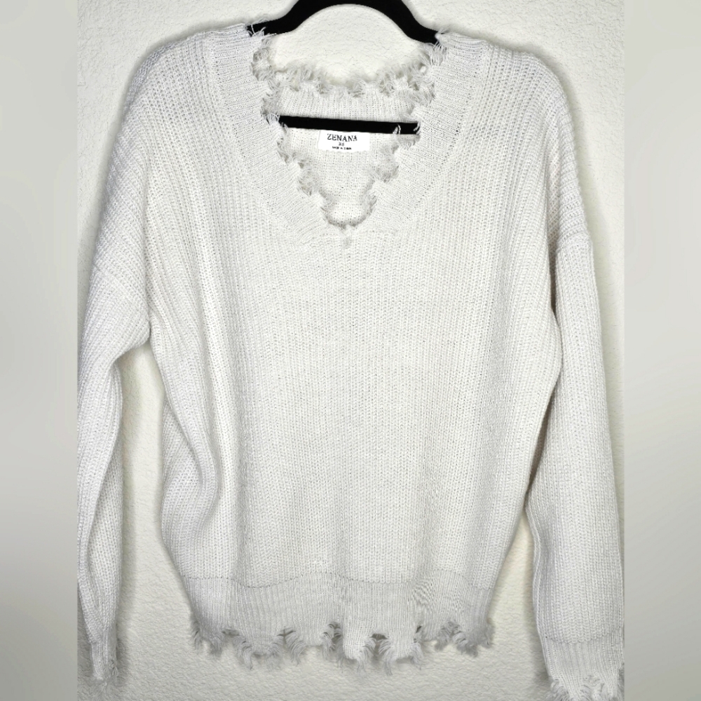 Zenana Frayed Edge Sweater